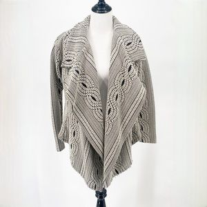 Alexis Cable Knit Cascade Open Front Jacket Sweater Black White XS